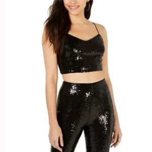 LEYDEN NWT CROPPED SEQUIN BLACK SLEEVELESS TANK TOP/CAMI SIZE L